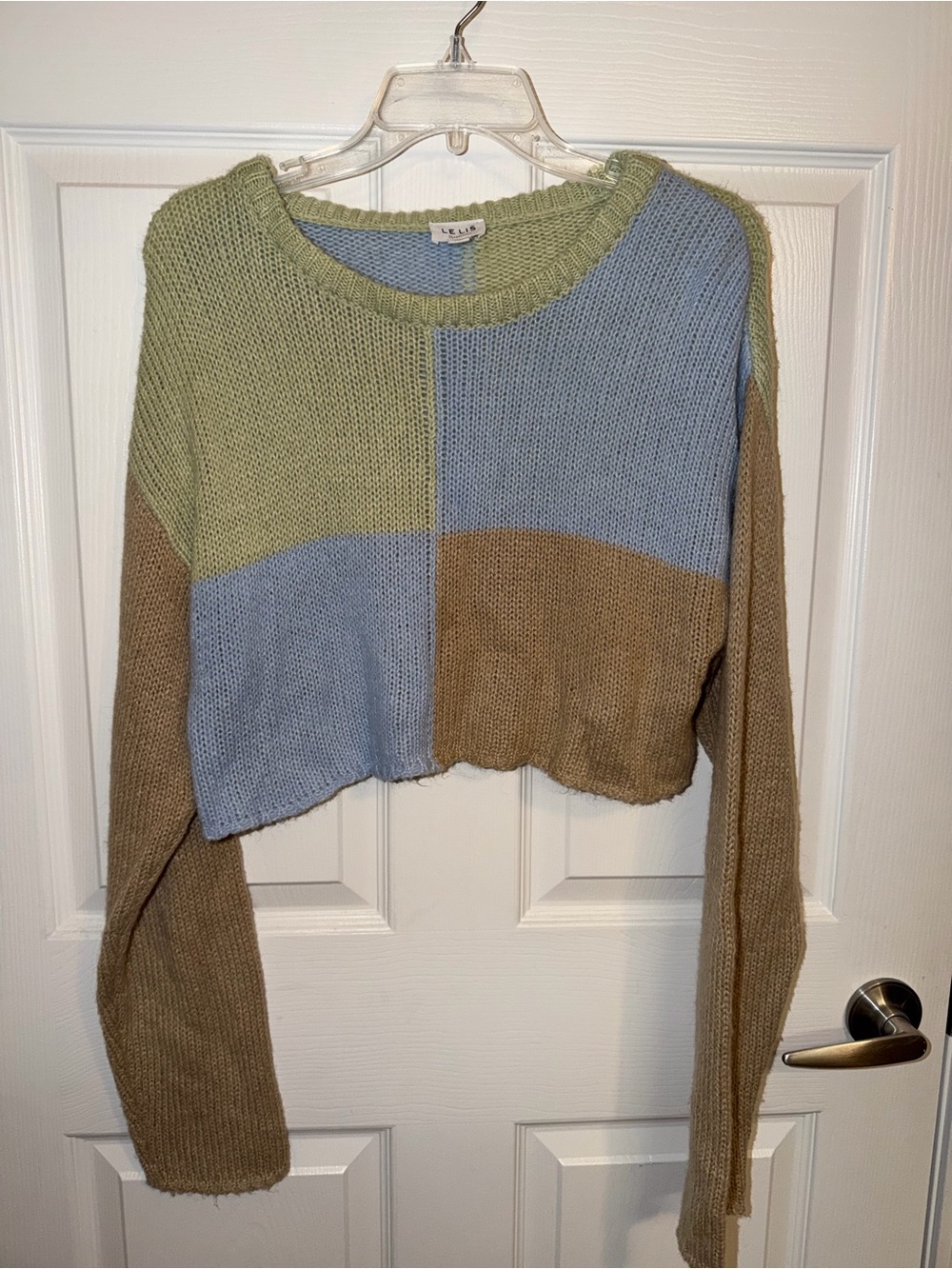 ✨ Lelis Colorblock Cropped Knit Sweater | Cottagecore Cozy Olive Blue Brown